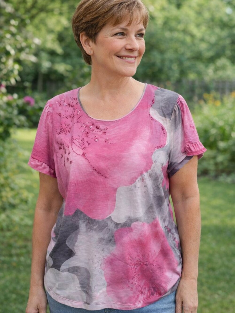 Allison Daley Petites Short Sleeve Ruffle T-shirt (NWT)